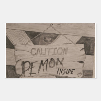 Sticker Rectangulaire Attention - Démon à l'intérieur par MrE