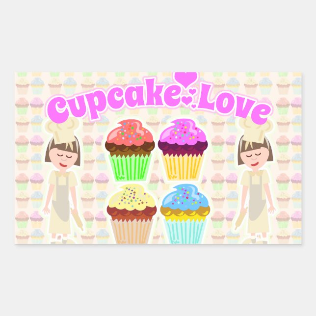 Sticker Rectangulaire Aussi mignon amour Cupcake aussi (Devant)
