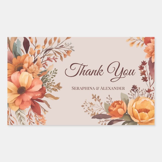 Sticker Rectangulaire Automne aquarelle Rustique Merci Floral Mariage (Devant)