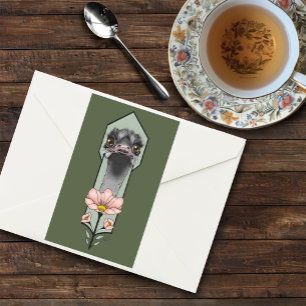 Sticker Rectangulaire Autruche Rose Fleurs Vert Olive Art Déco