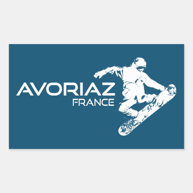 Sticker Rectangulaire Avoriaz France Snowboardeur (Devant)