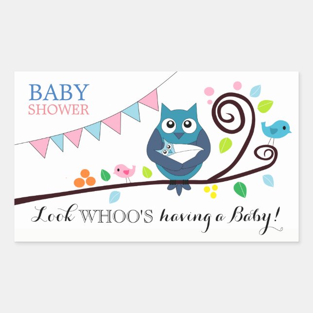 Sticker Rectangulaire Baby shower de Chouette lunaire (Devant)