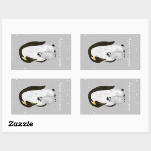 Sticker Rectangulaire Baby shower gris neige hivernal Mama Baby Penguins