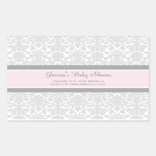 Sticker Rectangulaire Baby shower gris rose Damas Favoriser les autocoll