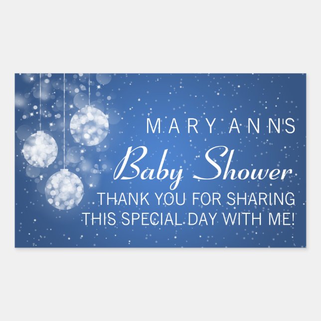 Sticker Rectangulaire Baby shower Merci Festif Baubles Bleu (Devant)