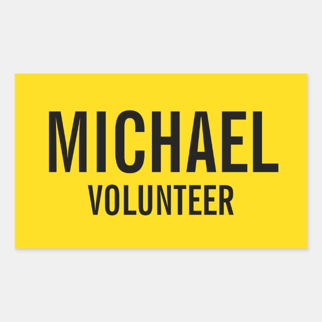 Sticker Rectangulaire Badge volontaire jaune avec nom personnalisé (Devant)