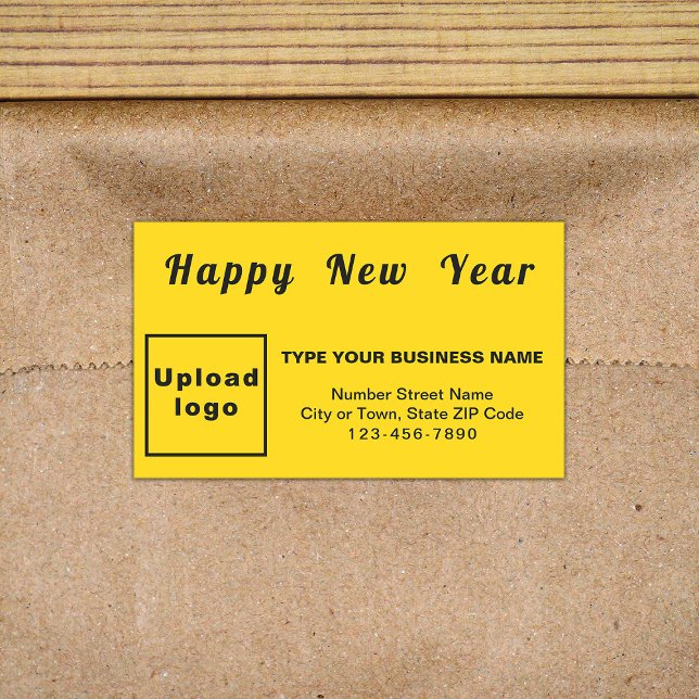 Sticker Rectangulaire Baguette rectangulaire jaune pour le Nouvel An (New Year greeting with your business brand on yellow rectangle sticker.)