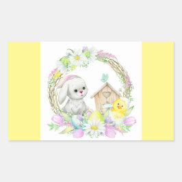 Sticker Rectangulaire Baguette Ronde Classique De Lapin Et De Poulet