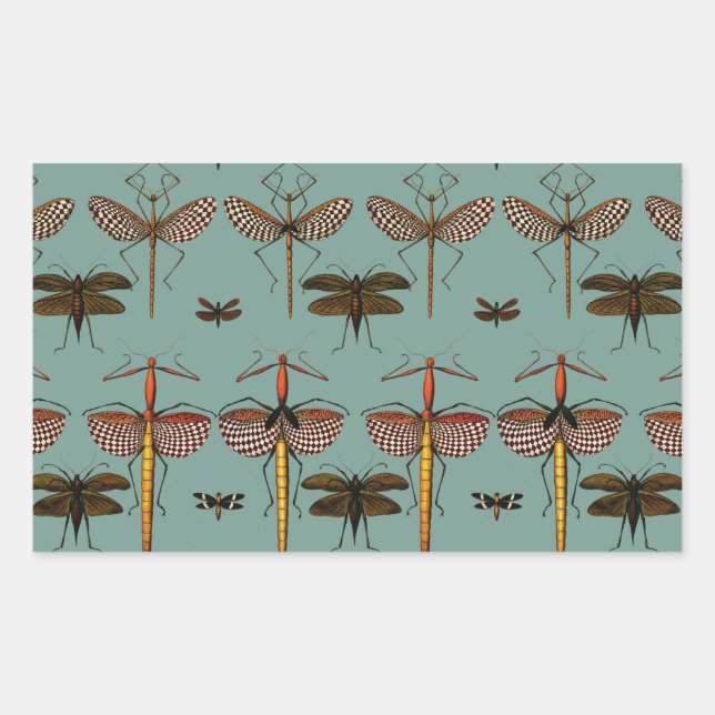 Sticker Rectangulaire Baguettes, Katydids et libellules (Devant)
