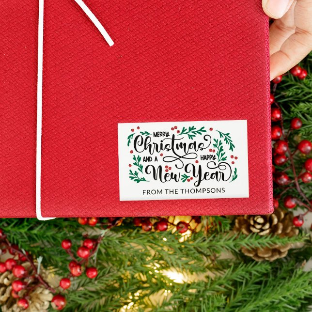 Sticker Rectangulaire Baies rouges Joyeux Noël Bonne année de (Créateur téléchargé)