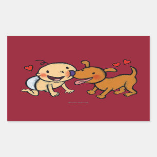 Sticker Rectangulaire Baisers de nez de bébé du chien