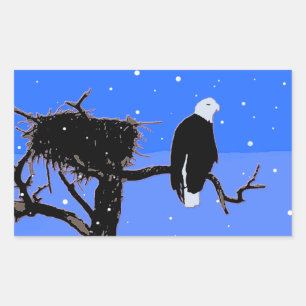 Sticker Rectangulaire Bald Eagle en hiver - Art original de la faune