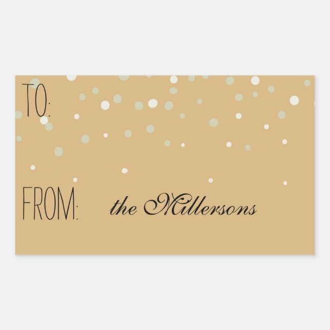 Sticker Rectangulaire Balise cadeau Confetti or et blanc (Devant)