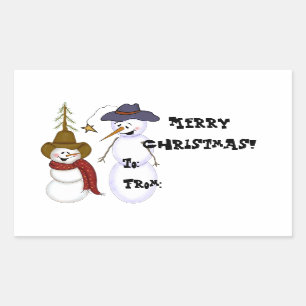 Sticker Rectangulaire Balise cadeau Cowboy Snowman