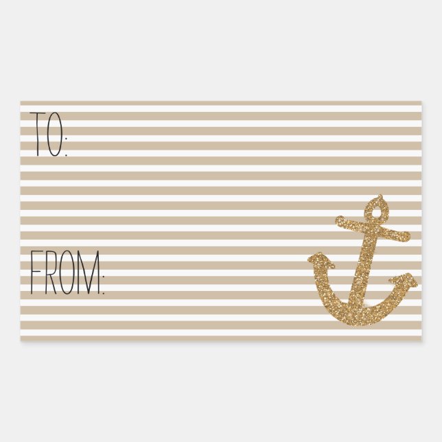 Sticker Rectangulaire Balise cadeau d'Ancre Gold Stripes Faux Parties sc (Devant)