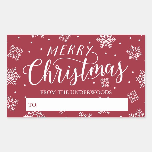 Sticker Rectangulaire Balise cadeau de Noël personnalisé Snowfall Joyeux (Devant)