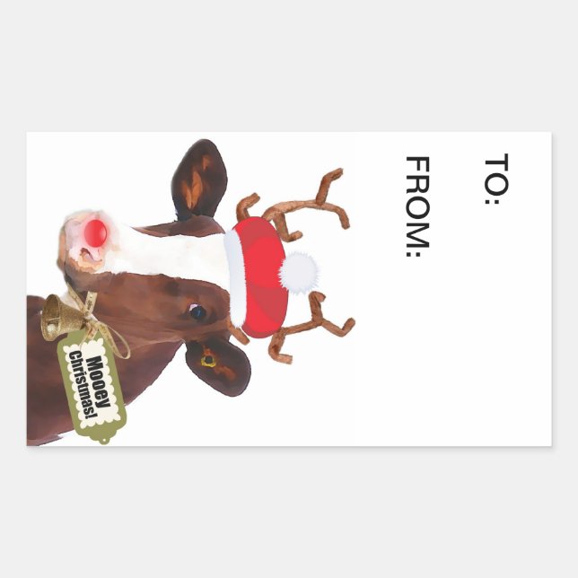 Sticker Rectangulaire Balise de cadeau Dairy Cow in Xmas Costume (Devant)