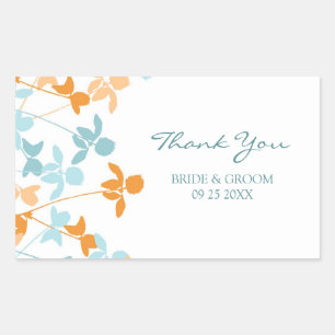 Sticker Rectangulaire Balises de mariage Merci bleu orange