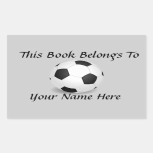 Sticker Rectangulaire Balle de football sur plaque de nom de livre gris