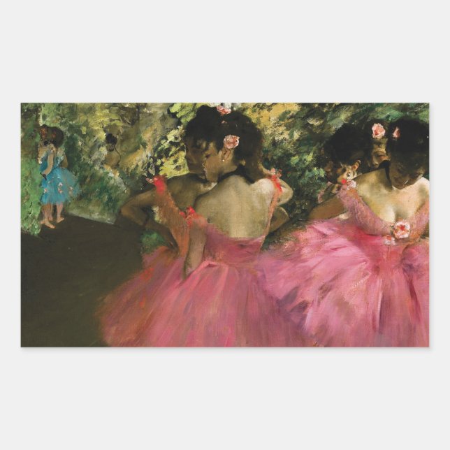 Sticker Rectangulaire Ballerinas en rose par Edgar Degas (Devant)