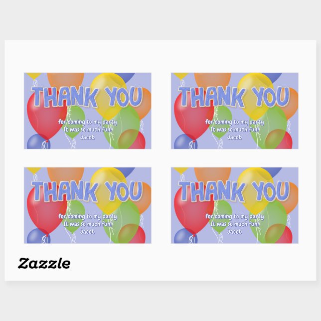 Sticker Rectangulaire ballons bleu découpe biscuits anniversaire merci (Feuille)