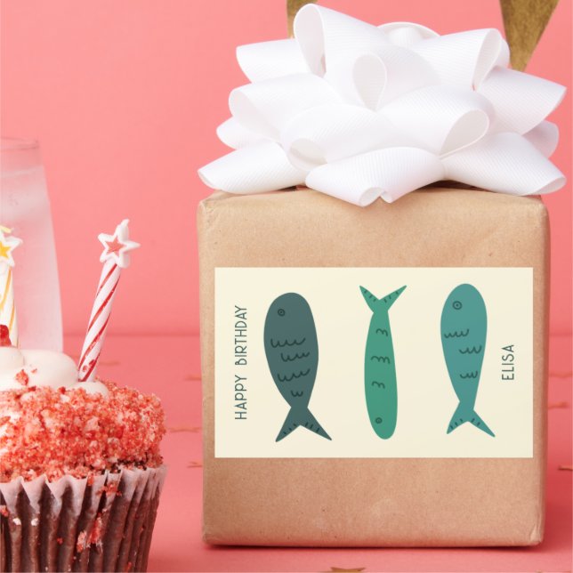 Sticker Rectangulaire Balnéaire Soiree ANNIVERSAIRE Cute Fishers PERSONN (Fête)