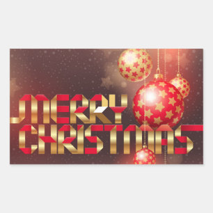 Sticker Rectangulaire Bals de Noël rouges et dorés Joyeux Noël