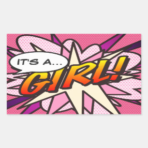 Sticker Rectangulaire Bande dessinée Pop Art C'EST UNE FILLE Révélation 