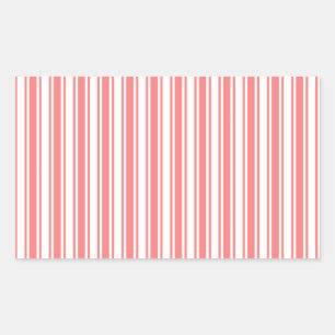Sticker Rectangulaire Bandes de bonbons corail et blanc