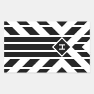 Sticker Rectangulaire Bandes quadrilatérales noires sur blanc avec monog