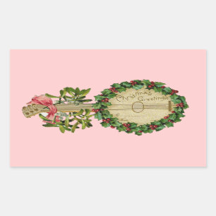 STICKER RECTANGULAIRE BANJO DE NOËL AVEC MISTLETOES ET BERRIES SAINES