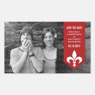 Sticker Rectangulaire Bannière rouge Chic Flourish Enregistrer les stick