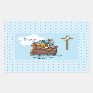 Sticker Rectangulaire Baptême bébé Noé's sur mesure, Bleu Garçon