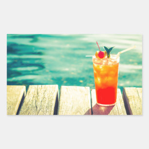 Sticker Rectangulaire Bar de piscine à coucher de soleil rétro