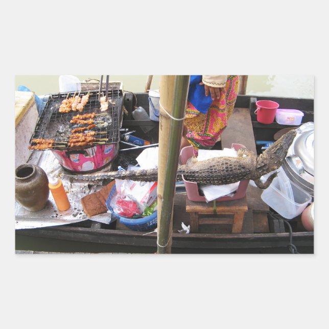 Sticker Rectangulaire Barbecue de viande de crocodile ... Thaïlande Stre (Devant)