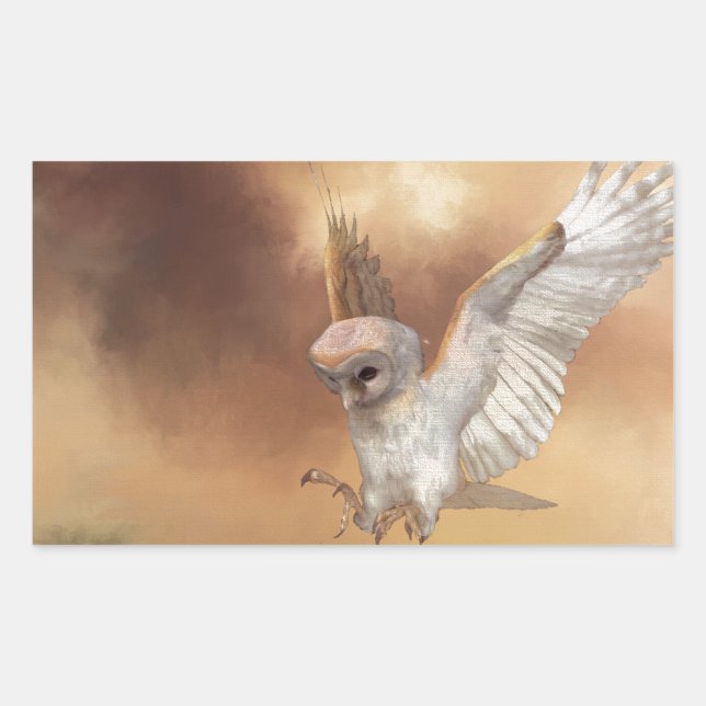 Sticker Rectangulaire Barn Owl en vol peinture numérique (Devant)