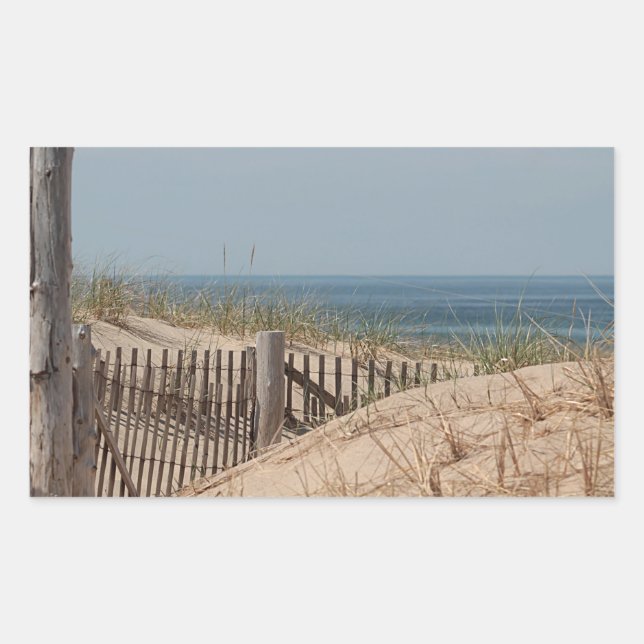 Sticker Rectangulaire barrière de plage patinée dans les dunes (Devant)