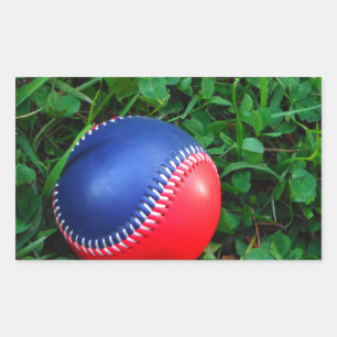 Sticker Rectangulaire Baseball Rouge et Bleu avec Stitch Blanc