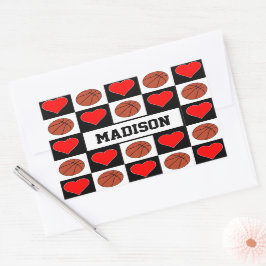 Sticker Rectangulaire Basketballs & Coeurs Joueur Personnalisé Nom Sport
