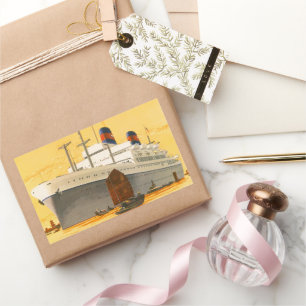 Sticker Rectangulaire Bateau de croisière vintage vers l'Orient avec jon