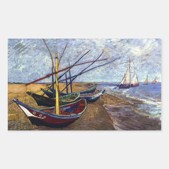 Sticker Rectangulaire Bateaux de pêche sur la plage (Devant)