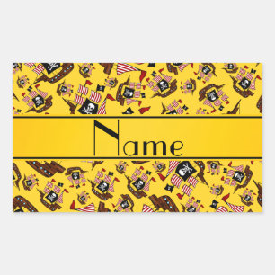 Sticker Rectangulaire Bateaux de pirates jaunes de nom personnalisé