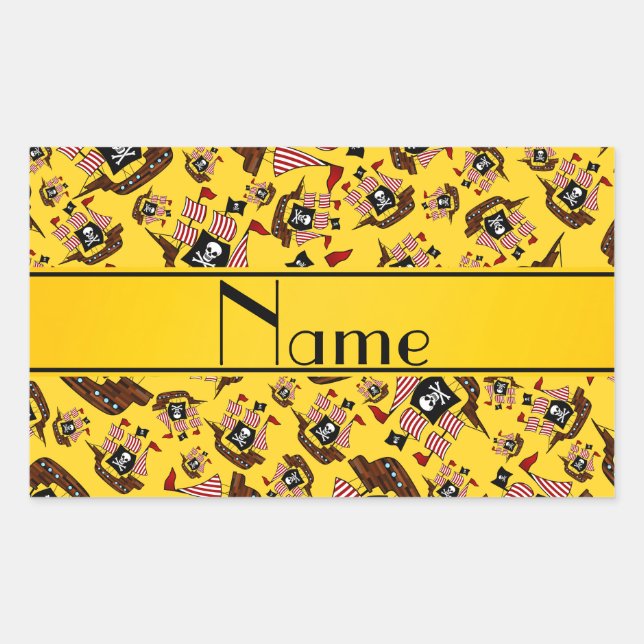 Sticker Rectangulaire Bateaux de pirates jaunes de nom personnalisé (Devant)