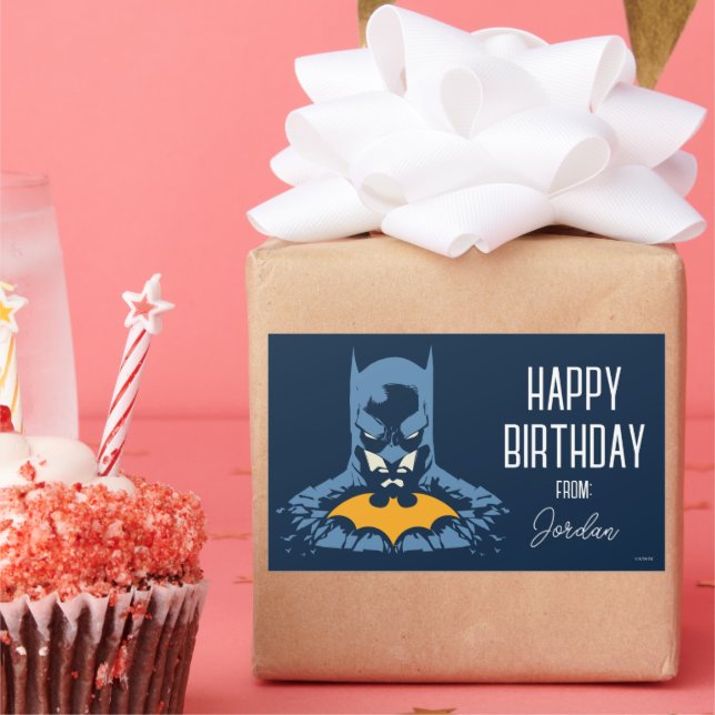 Sticker Rectangulaire Batman Bust brisé avec de l'or | Joyeuses fêtes (Fête)