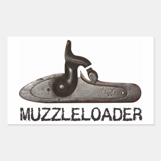 Sticker Rectangulaire Batterie à tambour et marteau, fusil à poudre noir (Devant)