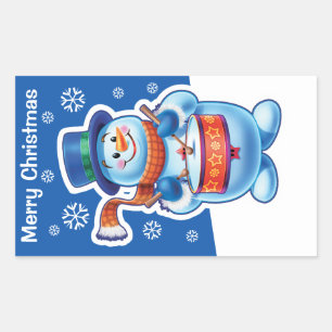 Sticker Rectangulaire Batteur bleu de bonhomme de neige d'autocollant de