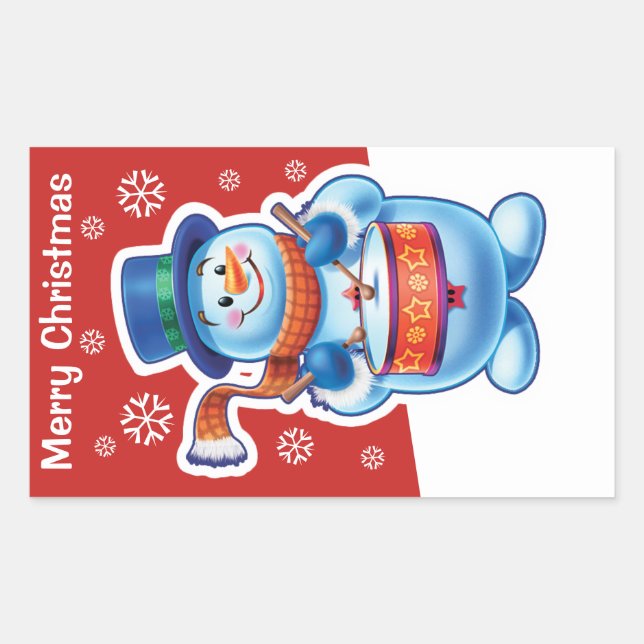 Sticker Rectangulaire Batteur rouge de bonhomme de neige d'autocollant (Devant)