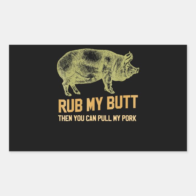 Sticker Rectangulaire BBQ | BBQ Grill Pig Funny Pork Id Fumée qui rôti (Devant)