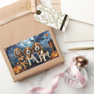 Sticker Rectangulaire Beagle Halloween Éffrayant