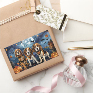 Sticker Rectangulaire Beagle Halloween Épouvantable